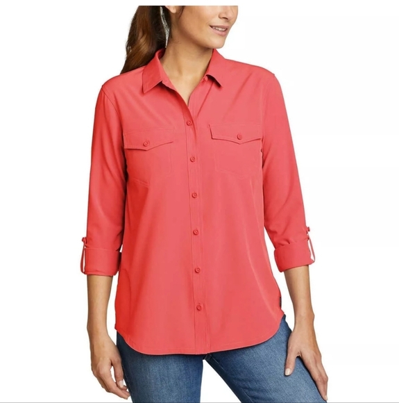 Women's Eddie Bauer Departure Red Long Sleeve Blouse - Size XXL - Picture 1 of 15